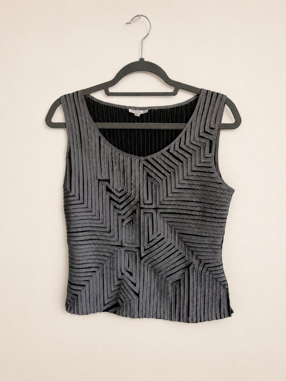 Obstinee Gray Black Ribbon Stripe Geometric Sleeveless Top Size 12
